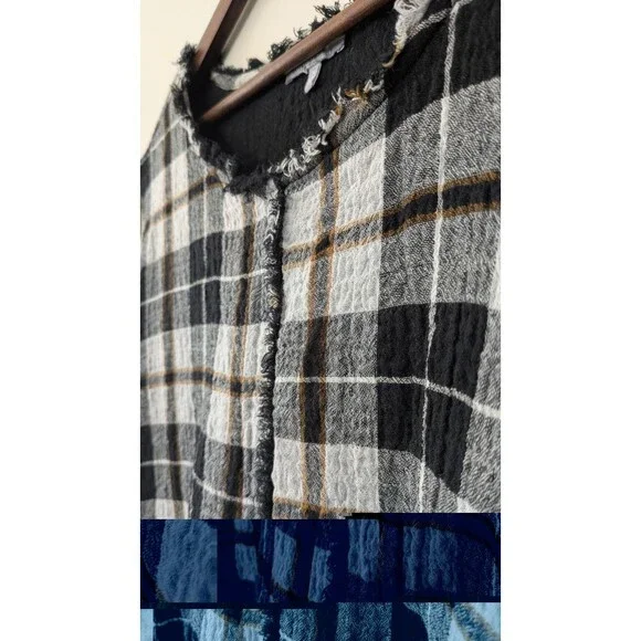 Habitat Tunic Top XL Gauzy Art Wear Lagenlook Lightweight Boxy Plaid Pockets - Picture 4 of 10